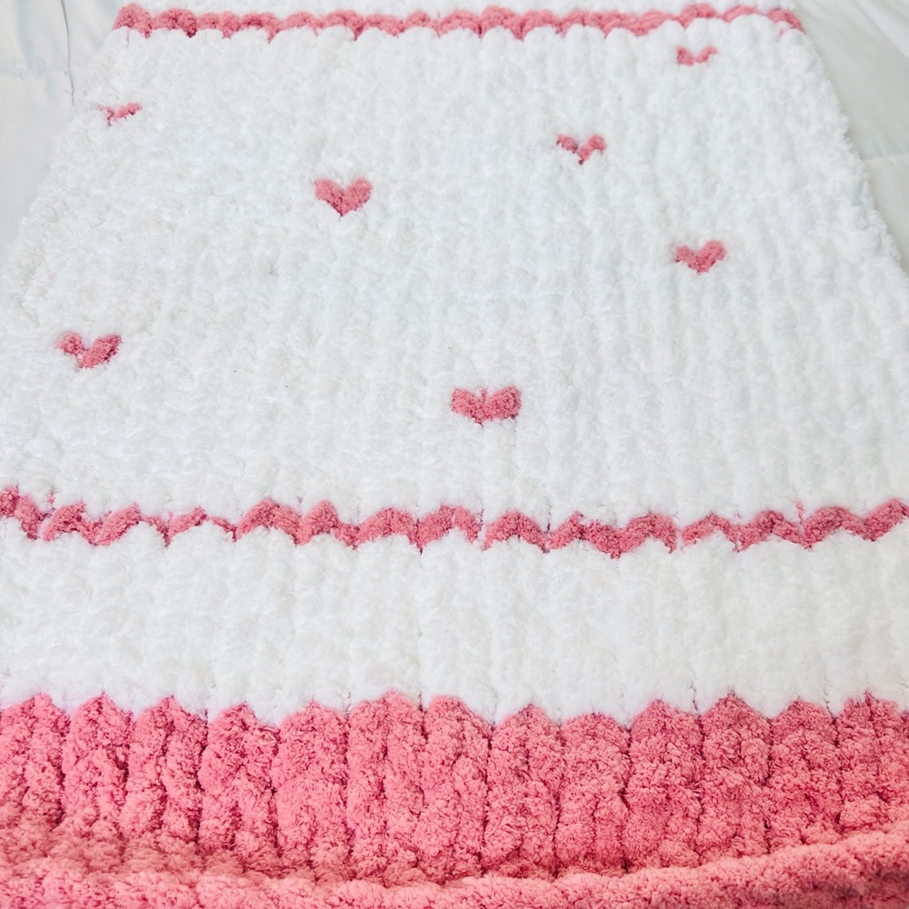 White and Pink Heart Blanket